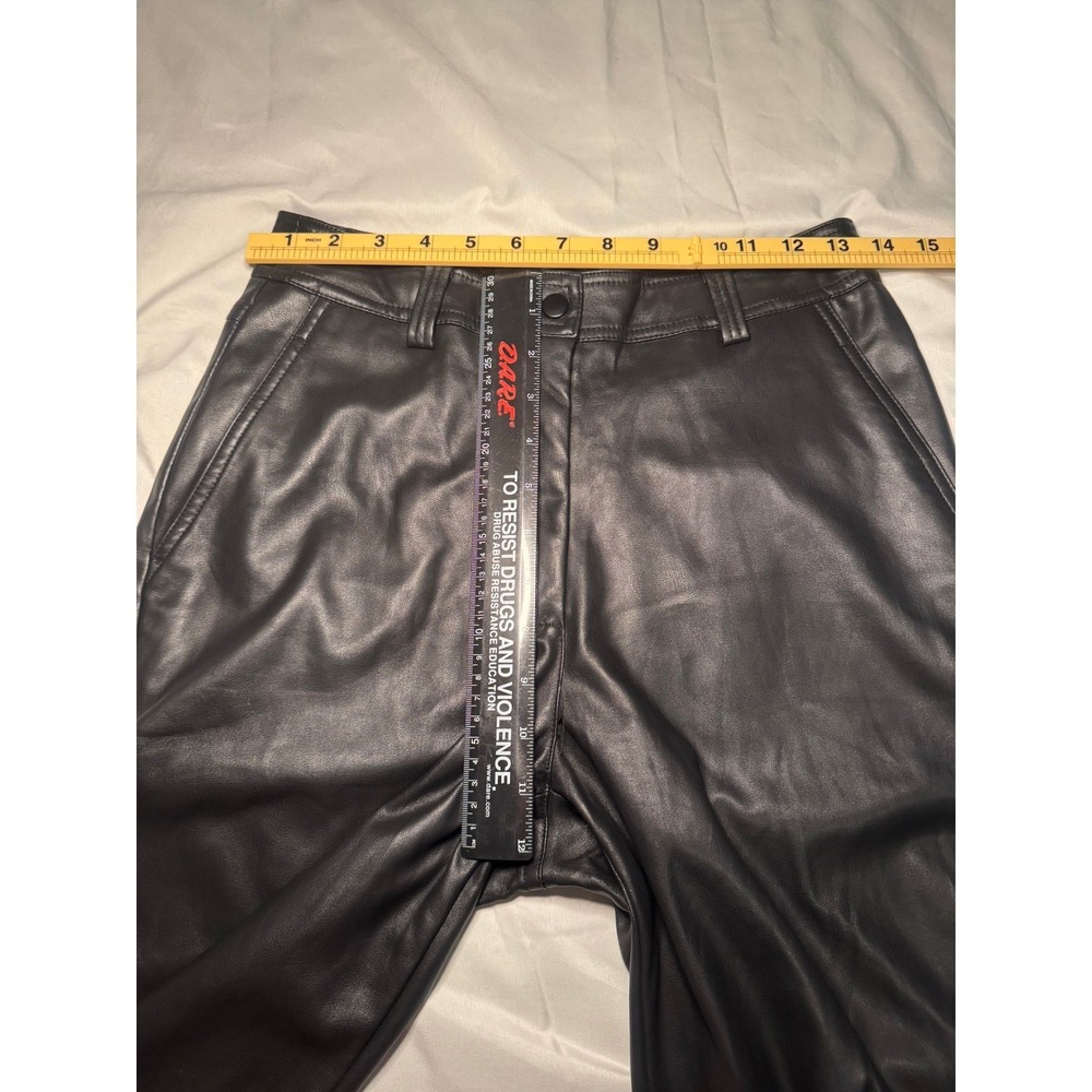 Topshop Faux Leather Pants Womens 6 Black Wide Leg High Waist Streetwear 0069 - Picture 3 of 5